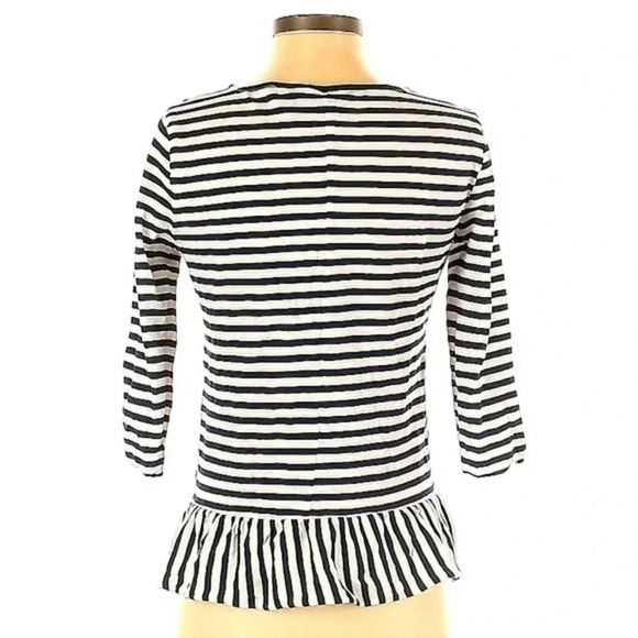 J. Crew Black White Stripe Preppy Classic Peplum Ruffle Top Blouse Size S Small - Picture 3 of 5